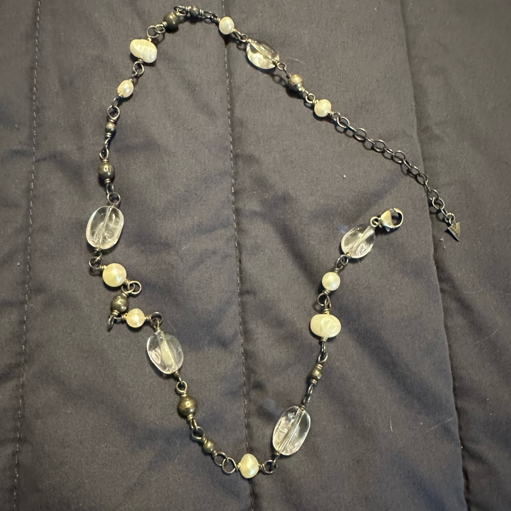 Silpada silver pearl and clear crystal 16”